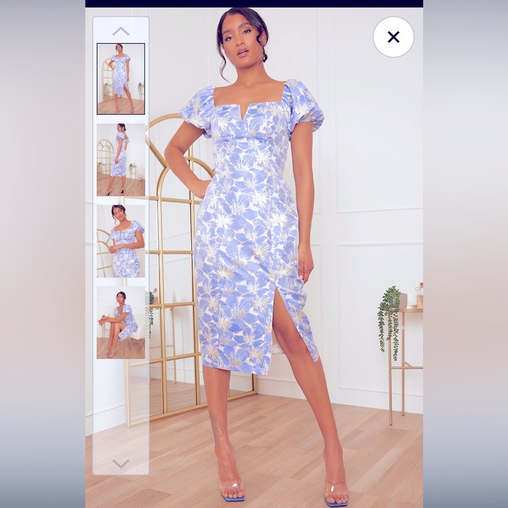 Chi Chi London Puff Sleeve Jacquard Dress